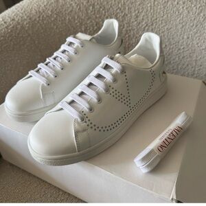 Valentino White Leather Sneakers with Stud Accents